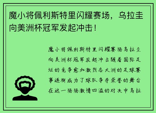 魔小将佩利斯特里闪耀赛场，乌拉圭向美洲杯冠军发起冲击！