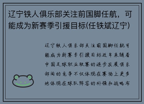 辽宁铁人俱乐部关注前国脚任航，可能成为新赛季引援目标(任铁斌辽宁)